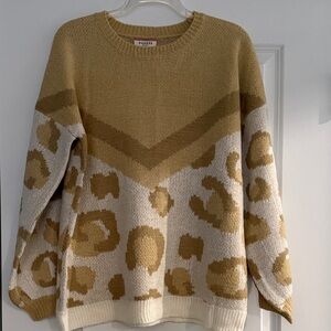 ANDREE BY UNIT Tan and Cream Leopard Print Sweater